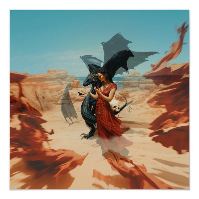 Abstrakt Dragon Skull Witchy AI Art Semi Gloss Poster (Vorderseite)
