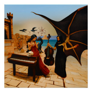 Abstrakt Dragon Skull Witchy AI Art Semi Gloss Poster