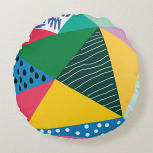 Abstrakt dreieckig: Geometrisches Vintages Dekor. Rundes Kissen