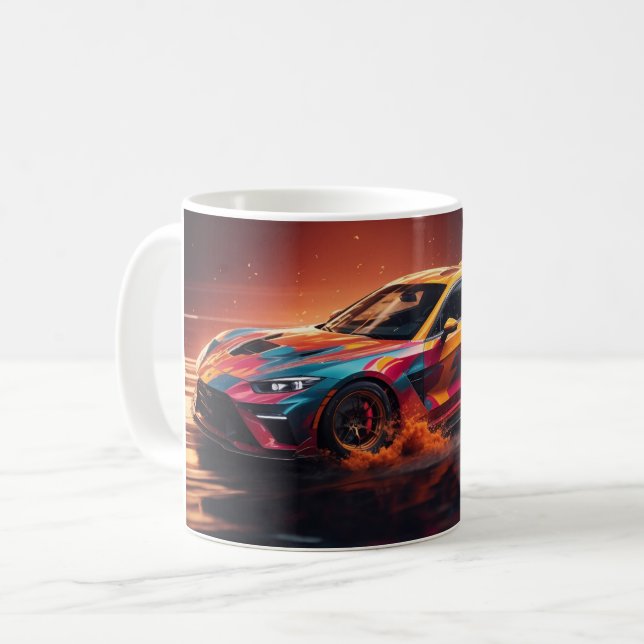 Abstrakt Driving Orange Blue Sports Car Kaffeetasse (Vorderseite Links)