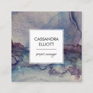 Abstrakt Dusty Blue Lila Alkoholtupfer Flüssigkei Quadratische Visitenkarte