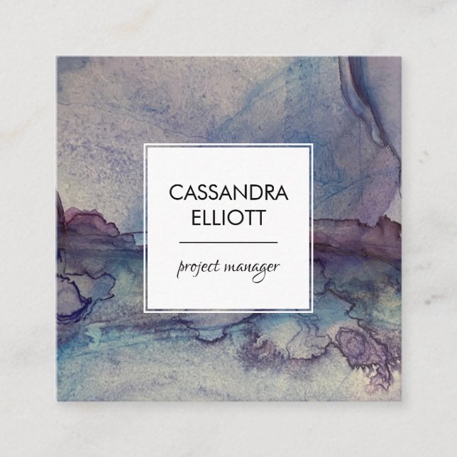 Abstrakt Dusty Blue Lila Alkoholtupfer Flüssigkeit Quadratische Visitenkarte (Vorderseite)