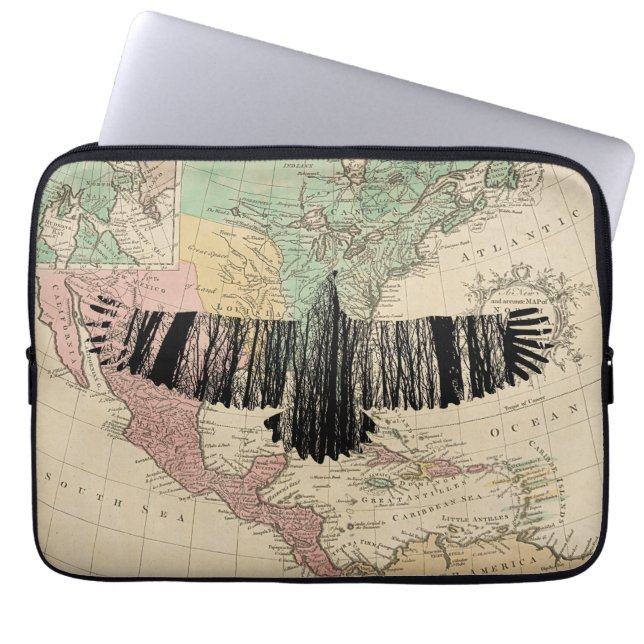 Abstrakt Eagle Tree Silhouetten Vintag USA Map Laptopschutzhülle (Vorderseite)