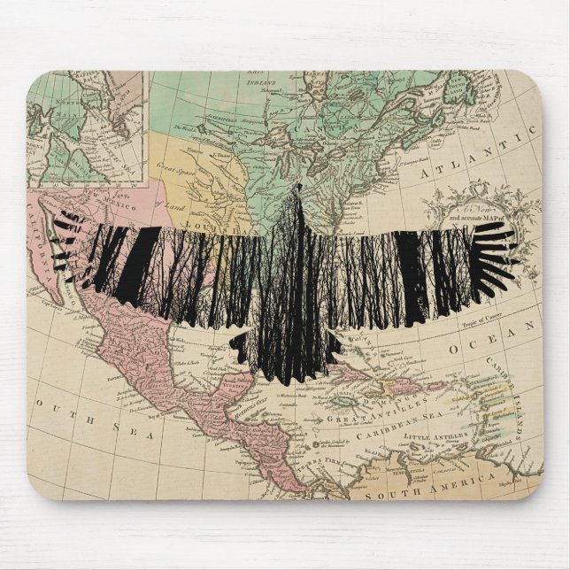 Abstrakt Eagle Tree Silhouetten Vintag USA Map Mousepad (Vorne)