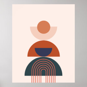 Abstrakt Earth Tone Blue Arch Circle Geometric Poster
