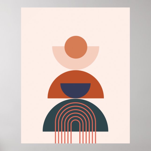 Abstrakt Earth Tone Blue Arch Circle Geometric Poster (Vorne)