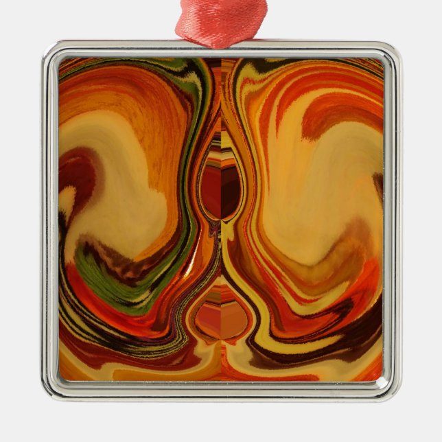 Abstrakt Earth Tone Swirl Art Print Silbernes Ornament (Vorne)