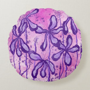 Abstrakt eingefärbte Blume Lila rosa Lilien Rundes Kissen