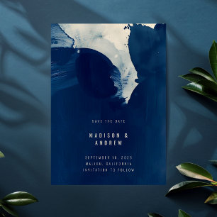 Abstrakt Einzigartige Marineblaue Tinte Foto-Hochz Save The Date