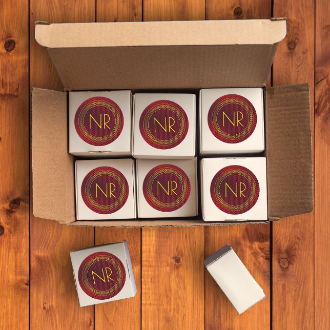 Abstrakt Elegante Maskuline Rotes Gelb Mit Monogra Runder Aufkleber (Von Creator hochgeladen)