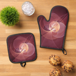 Abstrakt Elegante Modernes Wine Rotes Fraktal Ofenhandschuh & Topflappen-Set
