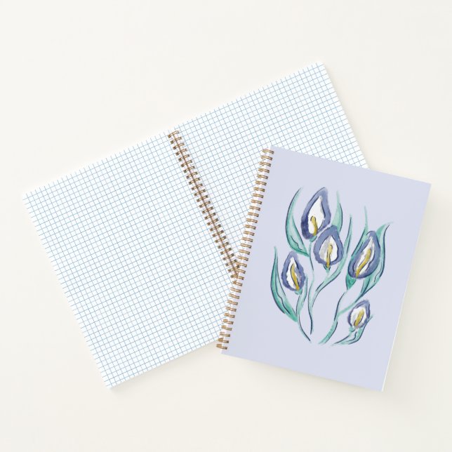 Abstrakt Elegante: Wasserfarbe Lila Calla Lilies Notizbuch (Innenseite)