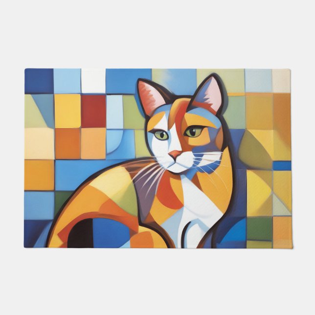 Abstrakt Feline Beauty Calico Cat Kubist Fußmatte (Vorderseite)