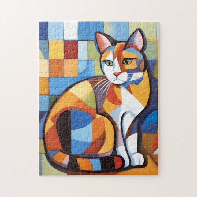 Abstrakt Feline Beauty Calico Cat Kubist Puzzle (Vertikal)