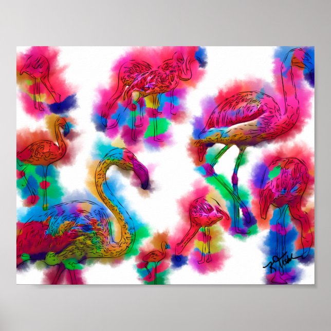 Abstrakt Flamingo Flock Poster (Vorne)