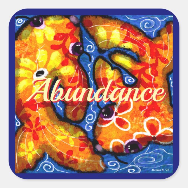 Abstrakt Floral Koi Fisch Orange Yellow Red Blue Quadratischer Aufkleber (Vorderseite)