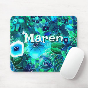 Abstrakt Floral Türkis Blau Grün Personalisiert Mousepad