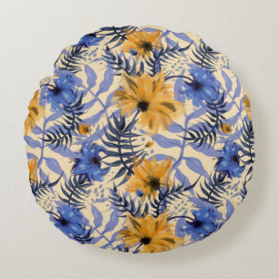 Abstrakt floral: Wasserfarbe modernes Muster Rundes Kissen