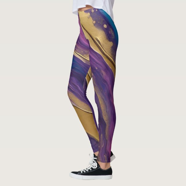 Abstrakt-Flow Art-Blue Lila Rosa und Gold- Leggings (Links)