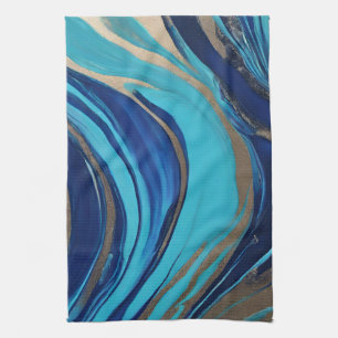 Abstrakt-Flow Art-Blue und Gold- Geschirrtuch