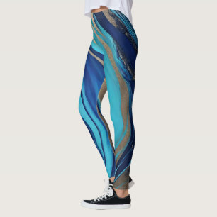 Abstrakt-Flow Art-Blue und Gold- Leggings