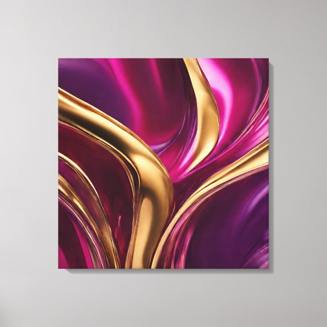 Abstrakt-Flow Art-Fuchsia Lila und Gold- Leinwanddruck (Vorderseite)