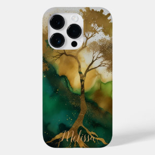 Abstrakt Fluid green Gold tree Personalize Name Ca Case-Mate iPhone 14 Pro Hülle