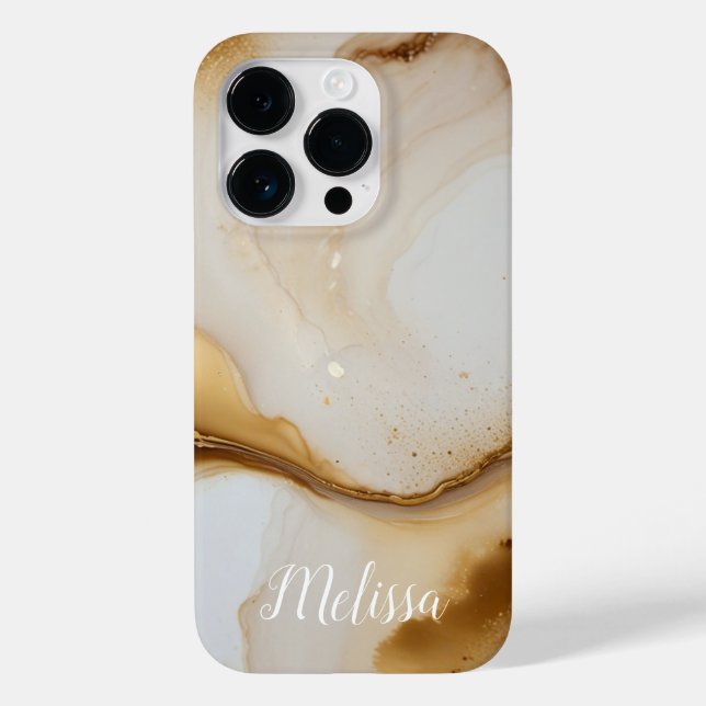 Abstrakt Fluid Navy Beige Gold Personalize Name Case-Mate iPhone Hülle (Rückseite)