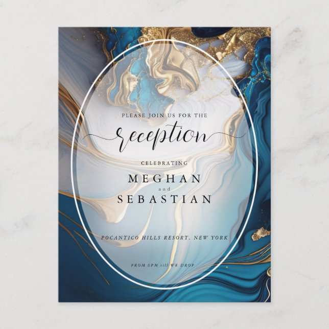 Abstrakt flüssiges Gold auf blauem Marmor Begleitkarte (Vorderseite)