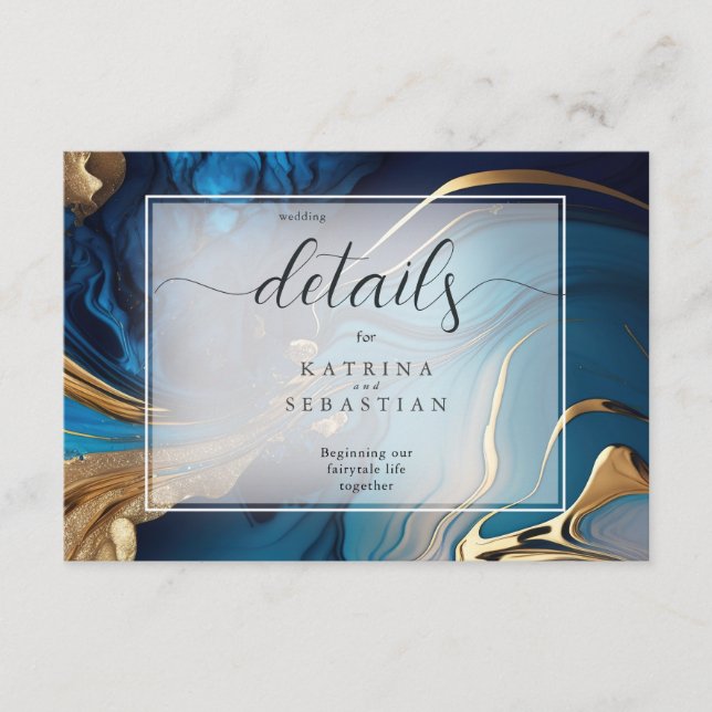 Abstrakt flüssiges Gold auf blauem Marmor Begleitkarte (Vorderseite)