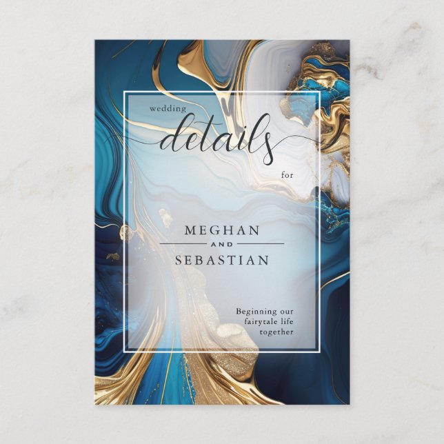 Abstrakt flüssiges Gold auf blauem Marmor Begleitkarte (Vorderseite)