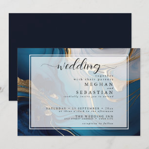 Abstrakt flüssiges Gold auf blauem Marmor Einladung