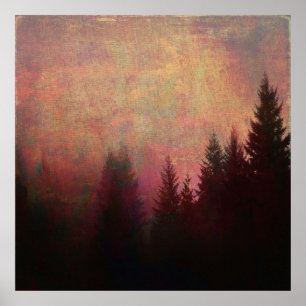 Abstrakt Forest Landschaft Art Grunge Sky Farben Poster