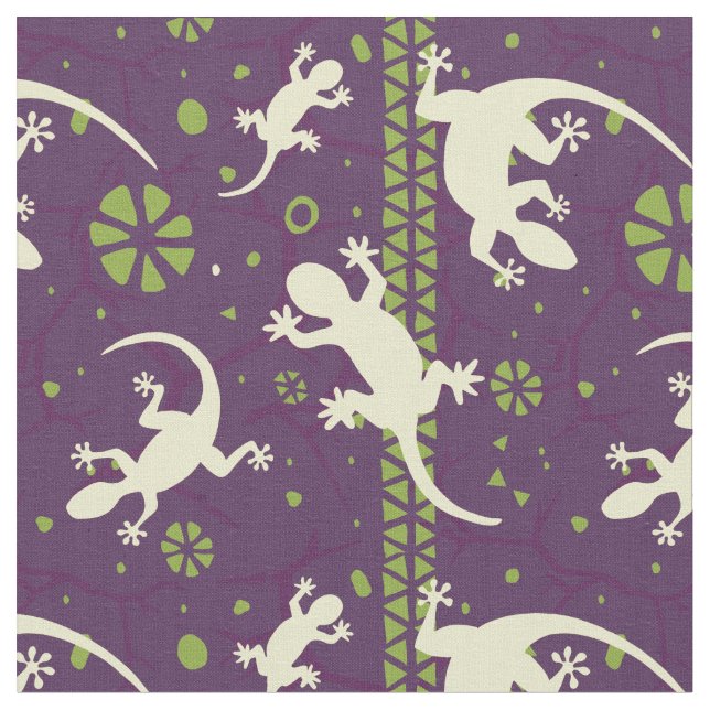 Abstrakt Gecko Cactus Ethnic Lila Pattern Stoff (Nahaufnahme)