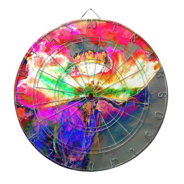 Abstrakt-gelb-rosa Aquarellmalerei Dartscheibe (vorne)