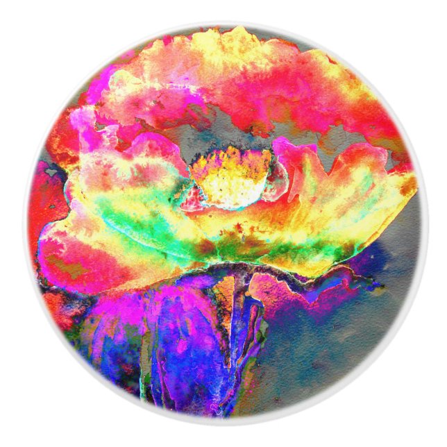 Abstrakt-gelb-rosa Aquarellmalerei Keramikknauf (Vorderseite)