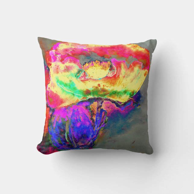 Abstrakt-gelb-rosa Aquarellmalerei Kissen (Vorderseite)