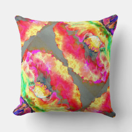 Abstrakt-gelb-rosa Aquarellmalerei Kissen