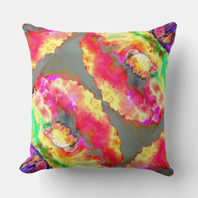 Abstrakt-gelb-rosa Aquarellmalerei Kissen (Vorderseite)