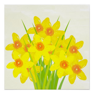 Abstrakt Gelbe Daffodien Wasserfarben Kunst-Poster Poster