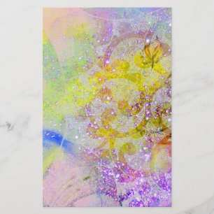 ABSTRAKT GELBE LILA WELLEN, BLUMENFANG-WIRBEL BRIEFPAPIER
