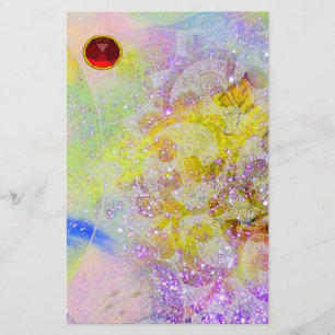 ABSTRAKT GELBE LILA WELLEN, WIRBEL UND ROTE RUBY BRIEFPAPIER