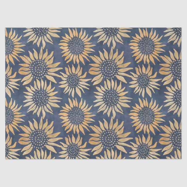 Abstrakt Gelbe Sonnenblumen auf blauem Dekor Seidenpapier (Vorderseite)
