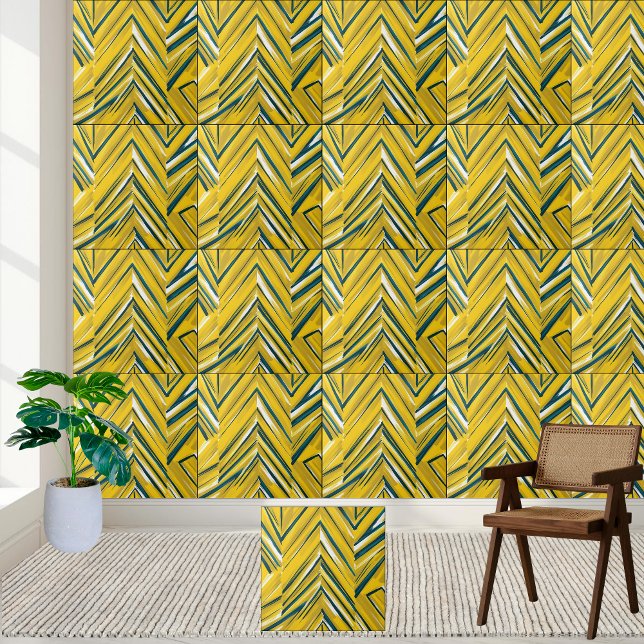 Abstrakt Gelbe Zickzack Muster Keramik Tile Fliese (Abstract Yellow Chevron Pattern Ceramic Tile)