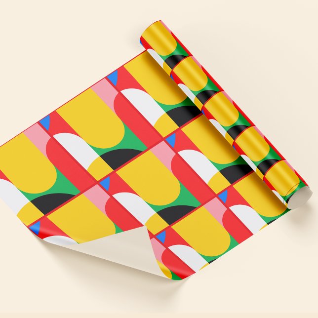 Abstrakt-gelbes, feines Farbmuster Geometrie Geschenkpapier (Abstract Yellow Red Bold Colors Geometric Pattern Wrapping Paper)