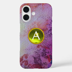 ABSTRAKT GEM MONOGRAM lila gelb iPhone 16 Hülle