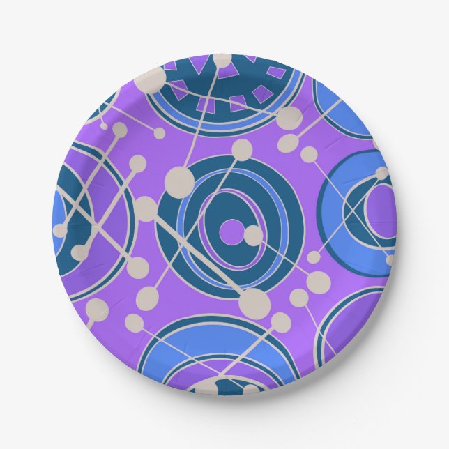 Abstrakt, geoförmig in lila, blau pappteller (Vorderseite)