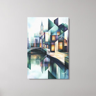 Abstrakt Geometric Amsterdam Skyline mit Canal Leinwanddruck