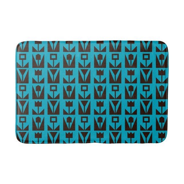 Abstrakt Geometric Blue Floral Badematte (Vorderseite)