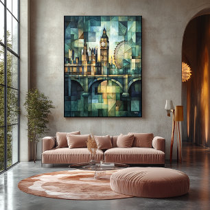 Abstrakt Geometric London Skyline mit Big Ben Leinwanddruck